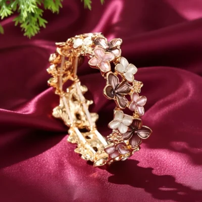 Painted Flower Elastic Bracelet BD – Gold Alloy - Elastic Bangle - AmarXpress