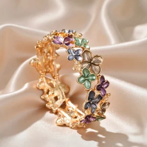 Painted Flower Elastic Bracelet BD – Gold Alloy - Elastic Bangle - AmarXpress