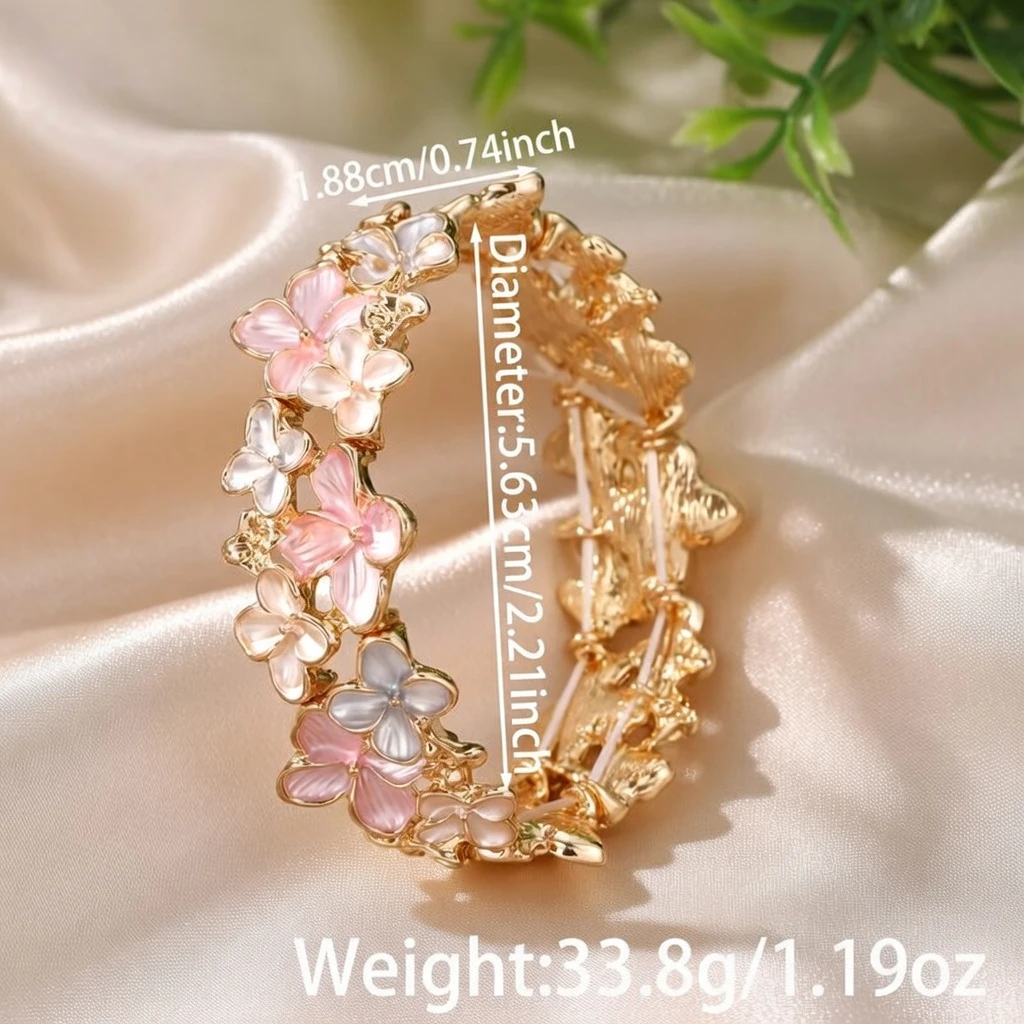 Painted Flower Elastic Bracelet BD – Gold Alloy - Elastic Bangle - AmarXpress