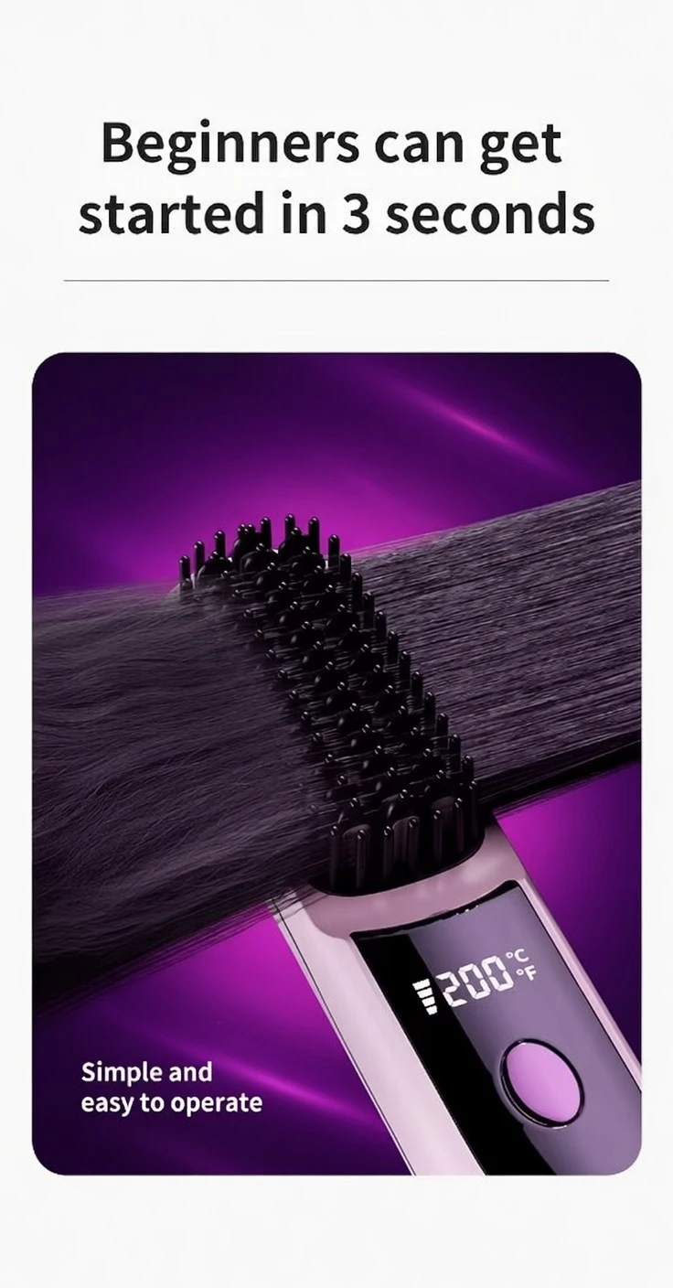 S9 Cordless Hair Straightening Comb BD – 3200mAh – Type‑C USB Recharge – LED Display – Anti‑Scald Teeth – AmarXpress