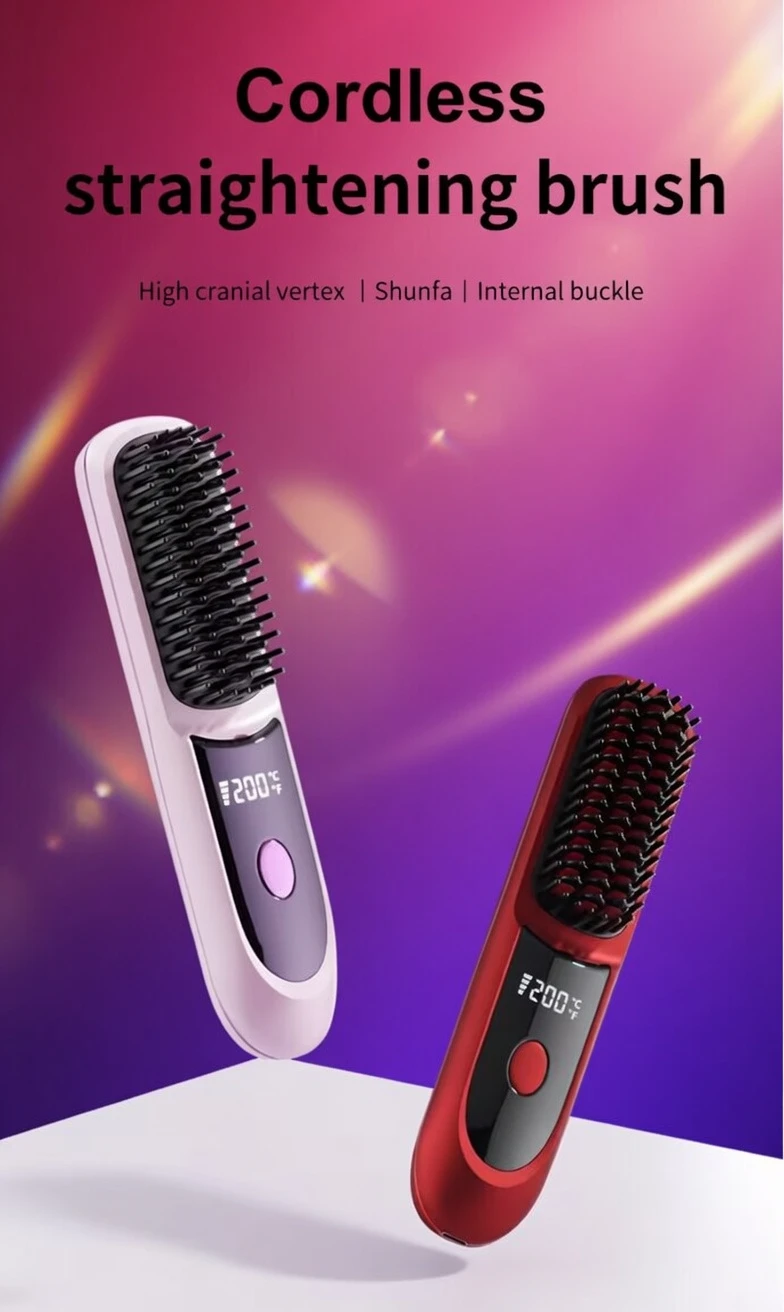 S9 Cordless Hair Straightening Comb BD – 3200mAh – Type‑C USB Recharge – LED Display – Anti‑Scald Teeth – AmarXpress