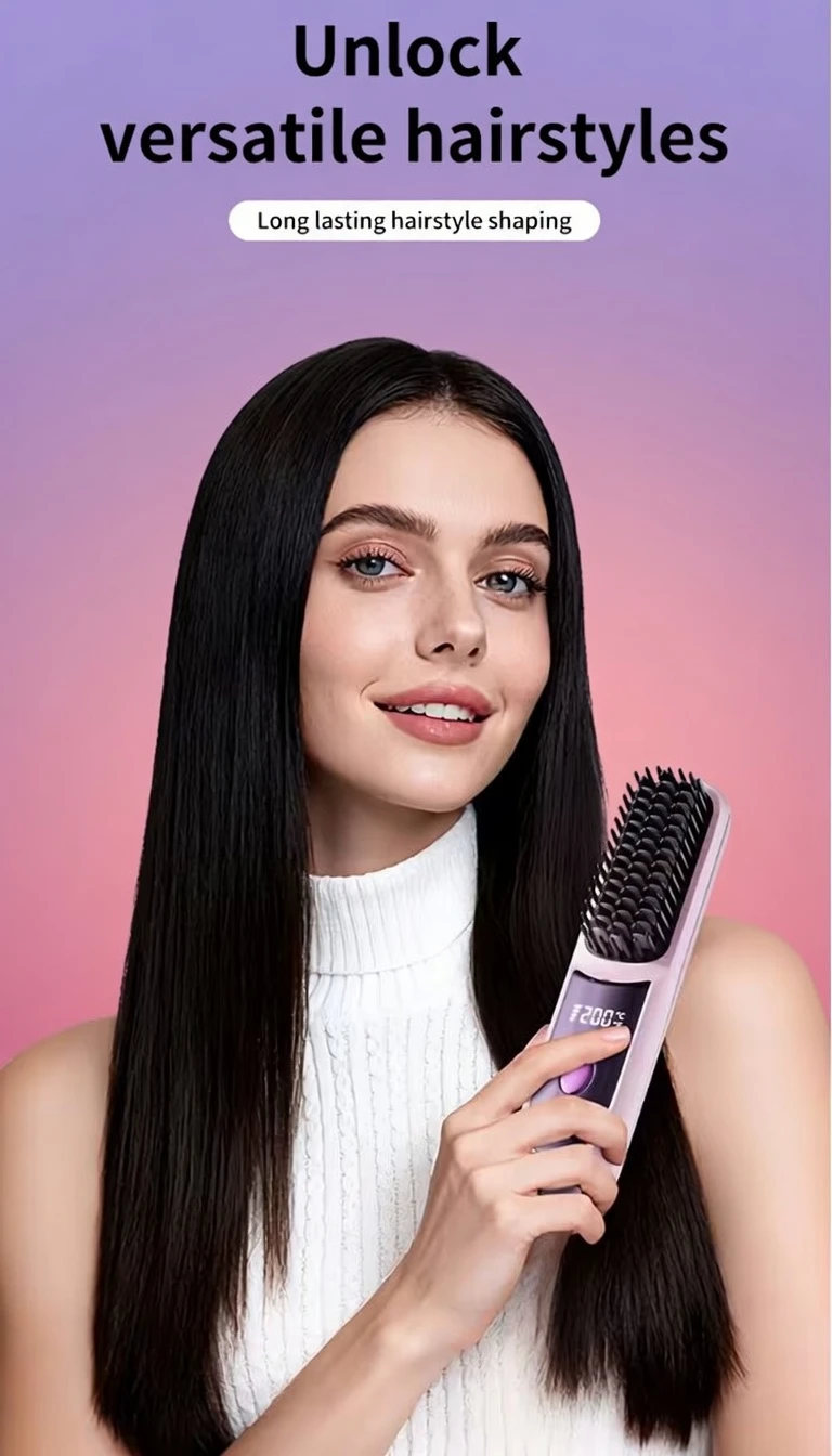 S9 Cordless Hair Straightening Comb BD – 3200mAh – Type‑C USB Recharge – LED Display – Anti‑Scald Teeth – AmarXpress