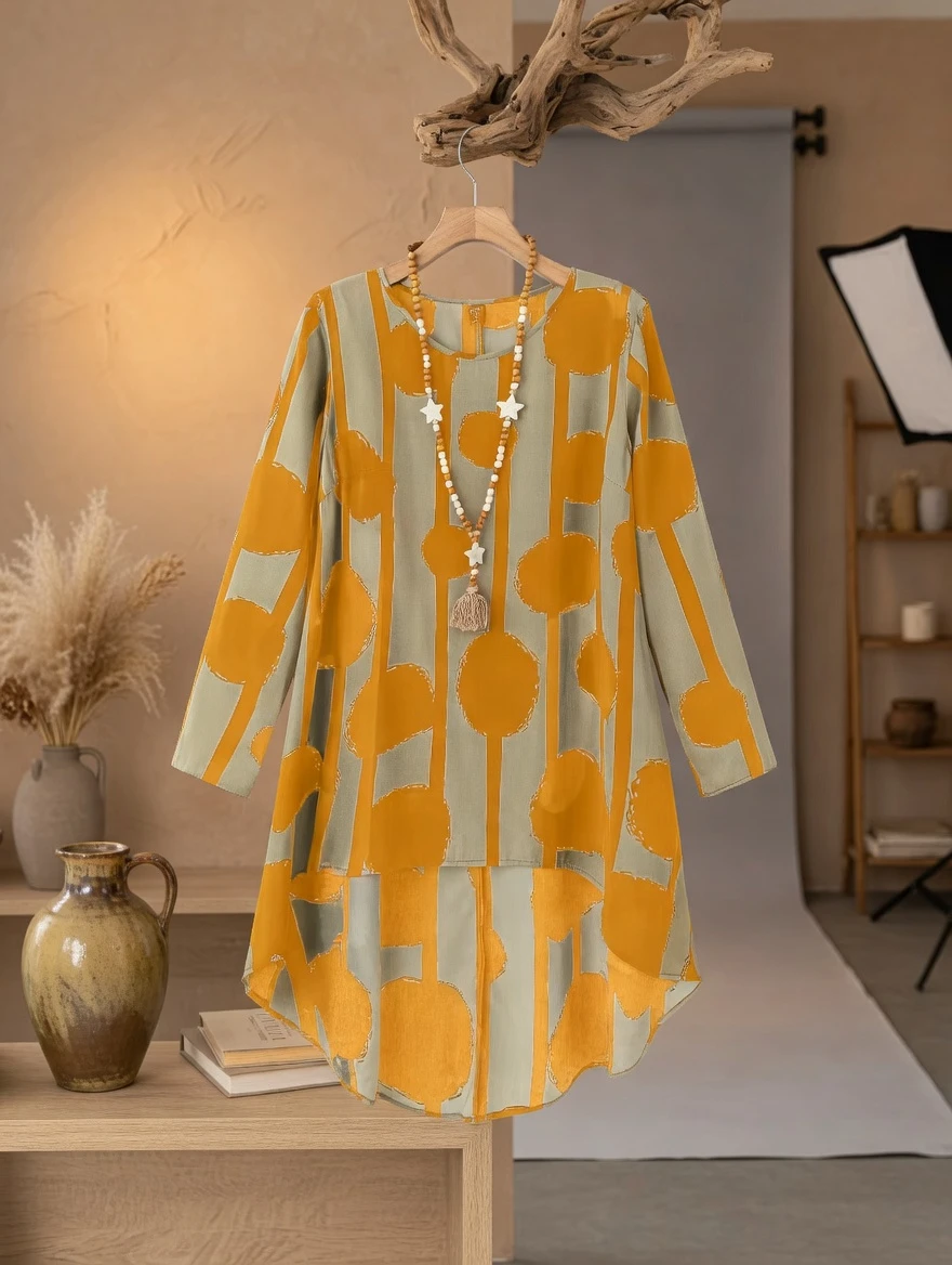 Women's Casual Leaf Print 2-Piece Set – Long Sleeve – Loose Top & Pants – Women Tops Set BD – AmarXpress