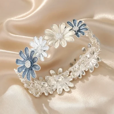 Women's Trendy Boho Bangle – Zinc Alloy – Elastic Daisy Flower Party Bracelet BD – AmarXpress